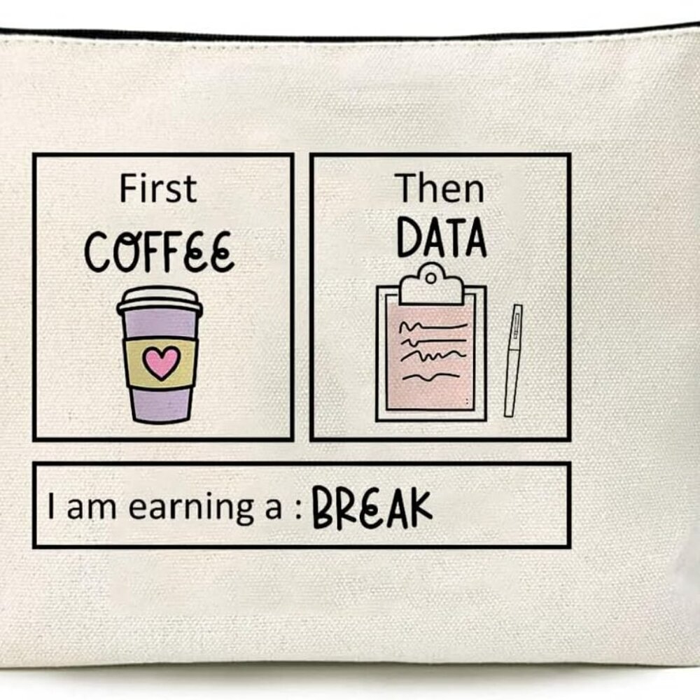 First Coffee Then Data Cosmetic Bag for Women Makeup Bags Toiletry Storage Canva